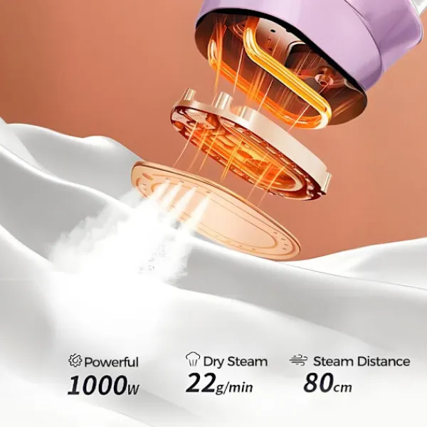 Best Bärbar Klädångare Strykjärn, 1000W Dubbla Ånglägen & 180° Flexibelt Munstycke, Kompakt Handhållen Design för Resor och Affärer, Lila Co White