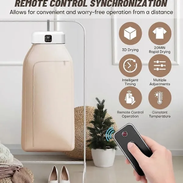 New Bärbar Klädtork, Mini Tvättmaskiner med Fjärrkontroll, Liten Kompakt Vikbar Elektrisk Torkmaskin EU-kontakt