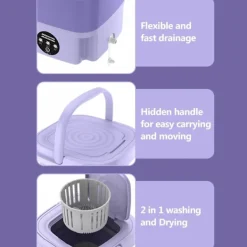 Bärbar 8L Hopfällbar Mini Tvättmaskin, Mini Tvättmaskin och Torktumlare