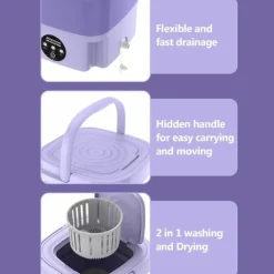 Clearance Bärbar 8L Hopfällbar Mini Tvättmaskin, Mini Tvättmaskin och Centrifugering