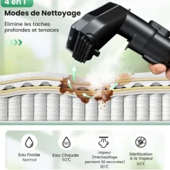 Hot COSTWAY Bärbar Mattvätt 1800W -Kallt/Varmt Vatten, Sterilisering, Dampfunktion-17 kPa-Tank 1,1 L-Slang 1,6 M-2 i 1 Borstar