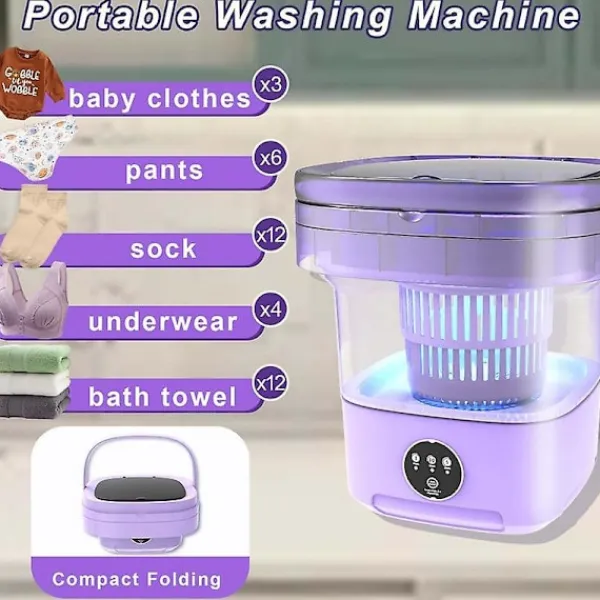 Online Bärbar tvättmaskin, 11L 2 i 1 hopfällbar tvättmaskin och torktumlare lila