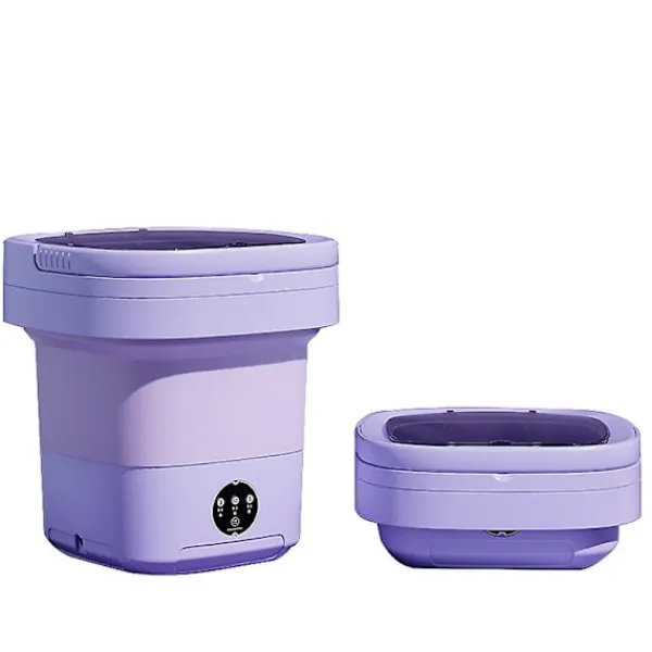 New Bärbar tvättmaskin, 11L 2 i 1 Vikbar tvättmaskin och torktumlare purple