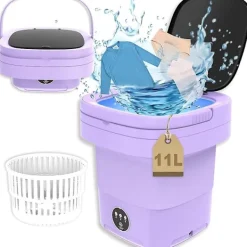 Clearance Bärbar tvättmaskin, 11L 2-i-1 hopfällbar tvättmaskin och centrifugering – max_sai pink
