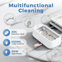 Outlet Bärbar Ultraljudstvätt 640ML för Glasögon Smycken Professionell Rengöringsenhet Grå