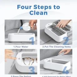 Outlet Bärbar Ultraljudstvätt 640ML för Glasögon Smycken Professionell Rengöringsenhet Grå