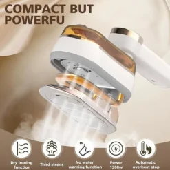 Online Bärbart Ångstrykjärn, 1200W Mini Ångstrykjärn med LCD-Skärm, Handhållet för Kläder med 5 Lägen, Snabbuppvärmande Ångstrykjärn