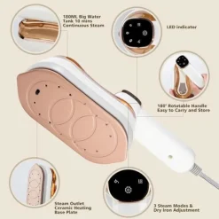Online Bärbart Ångstrykjärn, 1200W Mini Ångstrykjärn med LCD-Skärm, Handhållet för Kläder med 5 Lägen, Snabbuppvärmande Ångstrykjärn