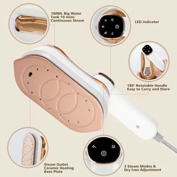 Online Bärbart Ångstrykjärn, 1200W Mini Ångstrykjärn med LCD-Skärm, Handhållet för Kläder med 5 Lägen, Snabbuppvärmande Ångstrykjärn