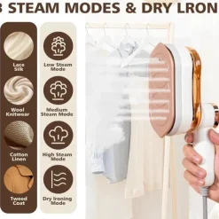 Online Bärbart Ångstrykjärn, 1200W Mini Ångstrykjärn med LCD-Skärm, Handhållet för Kläder med 5 Lägen, Snabbuppvärmande Ångstrykjärn