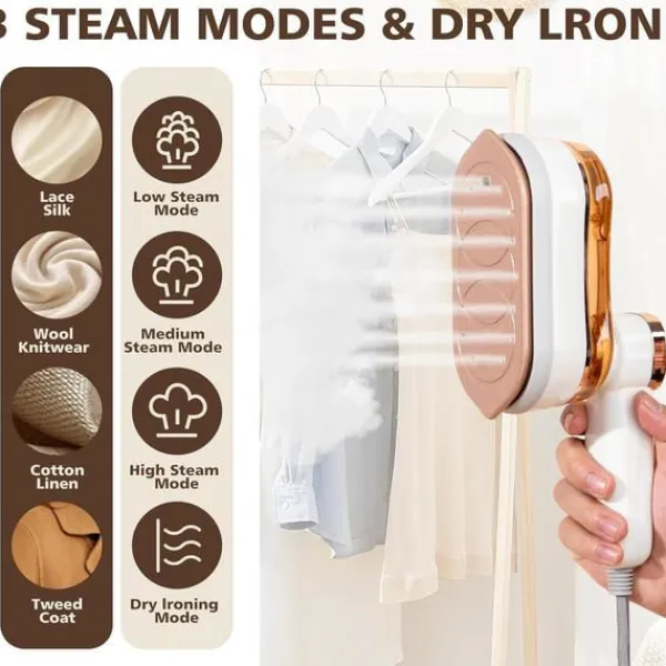 Online Bärbart Ångstrykjärn, 1200W Mini Ångstrykjärn med LCD-Skärm, Handhållet för Kläder med 5 Lägen, Snabbuppvärmande Ångstrykjärn