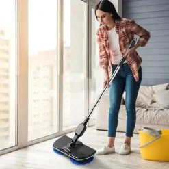 Hot [CA] Elektrisk golvrengörare med roterande mopp, skrubber, polermaskin, golvrengöringsverktyg two blue