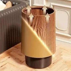 Discount [CA] 12/15L Papperskorg med Lock - Valnötsbrun Trämönstrad Badrumspapperskorg 12L