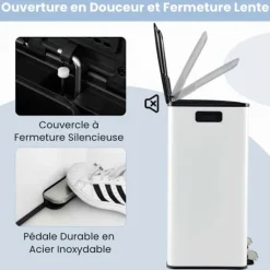 Sale COSTWAY Kökssorteringslåda, 2 Fack 2 x 30L, Dämpad Tyst Stängning, Anti-Fläckar och Lukt Vit