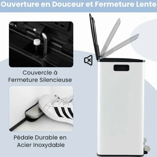 Sale COSTWAY Kökssorteringslåda, 2 Fack 2 x 30L, Dämpad Tyst Stängning, Anti-Fläckar och Lukt Vit