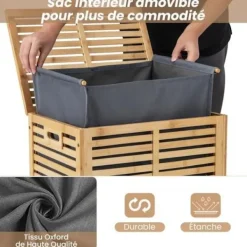 Online COSTWAY 80L bambu tvättkorg, tvättkorg med lock, foderpåse och handtag, 50 x 35 x 62 cm, natur Naturlig