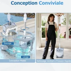 COSTWAY Mopp med Dubbelhink 2 Pads Djup rengöring 360° för Golv Ljusblå