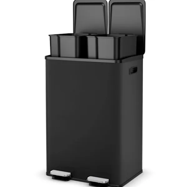 Discount COSTWAY Sopsortering Köksavfall, 2 Fack 2 x 30L, Dämpad Tyst Stängning, Anti-fläckar och Lukter Svart