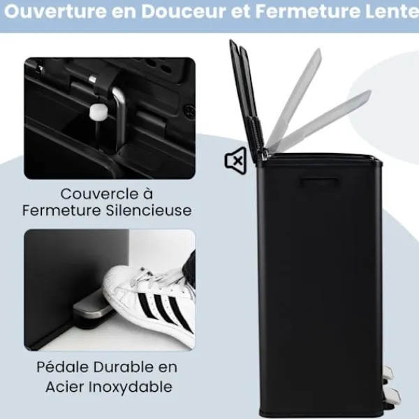 Discount COSTWAY Sopsortering Köksavfall, 2 Fack 2 x 30L, Dämpad Tyst Stängning, Anti-fläckar och Lukter Svart