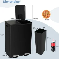 Discount COSTWAY Sopsortering Köksavfall, 2 Fack 2 x 30L, Dämpad Tyst Stängning, Anti-fläckar och Lukter Svart