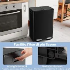 Discount COSTWAY Sopsortering Köksavfall, 2 Fack 2 x 30L, Dämpad Tyst Stängning, Anti-fläckar och Lukter Svart