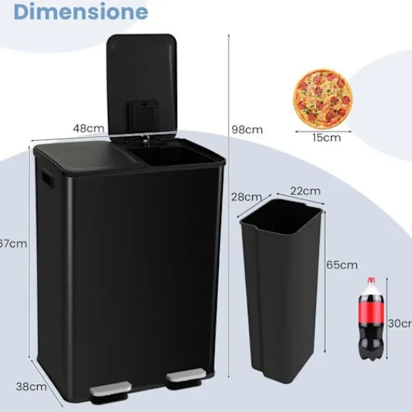 Discount COSTWAY Sopsortering Köksavfall, 2 Fack 2 x 30L, Dämpad Tyst Stängning, Anti-fläckar och Lukter Svart
