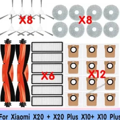 Online Dammpåse för Xiaomi Robotdammsugare X20+ X10+ X20 Plus X10 Plus Delar Tillbehör Huvudsida Borste Hepa Filter Moppduk Ersättning