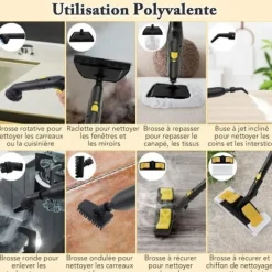 Clearance COSTWAY Dammstädare 2000W för vägglöss 5BAR-19 Tillbehör-Reservoir 1,8L-Universaldäck-160℃-Autonomi 35 min- Gul