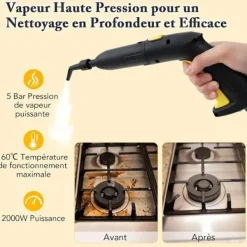 Clearance COSTWAY Dammstädare 2000W för vägglöss 5BAR-19 Tillbehör-Reservoir 1,8L-Universaldäck-160℃-Autonomi 35 min- Gul