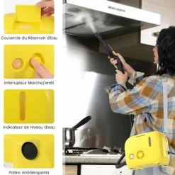 Sale COSTWAY Dammsugare med ånga för vägglöss 1600W -180℃-3 Bar-Reservoir 1L-Förvärmning på 15s-Justerbar intensitet-12 tillbehör-Gul