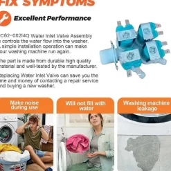 Discount DC62-00214Q Vatteninloppsventil för Tvättmaskin, Ersättning för Vatteninlopps Solenoidventil