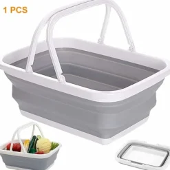 Clearance 1-delad hopfällbar diskbalja, hopfällbar tvättkorg i plast, bärbar picknickkorg för utomhusbruk, för diskning, camping, vandring och H