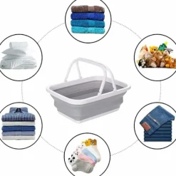 Clearance 1-delad hopfällbar diskbalja, hopfällbar tvättkorg i plast, bärbar picknickkorg för utomhusbruk, för diskning, camping, vandring och H