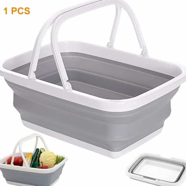 Outlet 1-delad hopfällbar diskho, hopfällbar tvättkorg i plast, bärbar picknickkorg för utomhusbruk, för diskning, camping, vandring och H