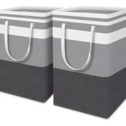 Sale 2-delad stor tvättkorg, vattentät, fristående, hopfällbar hög klädkorg med förlängt handtag - (Gradient Grey, 75 liter)