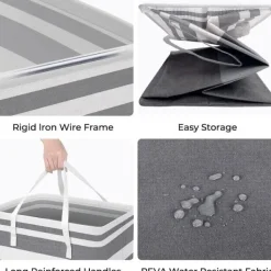 Sale 2-delad stor tvättkorg, vattentät, fristående, hopfällbar hög klädkorg med förlängt handtag - (Gradient Grey, 75 liter)