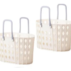 Online 2-Delad Tvättkorg i Plast, Hopfällbar Tvättkorg, 45 Liter Sovrumsförvaring, Hopfällbar Tvättkorg med Bärhandtag (2 Vita)