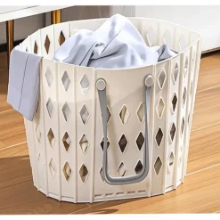 Online 2-Delad Tvättkorg i Plast, Hopfällbar Tvättkorg, 45 Liter Sovrumsförvaring, Hopfällbar Tvättkorg med Bärhandtag (2 Vita)