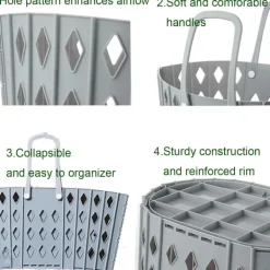 Online 2-Delad Tvättkorg i Plast, Hopfällbar Tvättkorg, 45 Liter Sovrumsförvaring, Hopfällbar Tvättkorg med Bärhandtag (2 Vita)