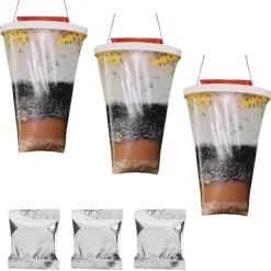 Best 3-delars flugfångarkit för inomhus/utomhusbruk, röda flugfällor, transparent flugfälla refill, för fruktflugor
