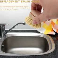 Sale Diskborste, diskborste, 6 st utbytesborsthuvuden i trä, rengöringsborste för disk, påfyllningsbar