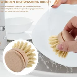Sale Diskborste, diskborste, 6 st utbytesborsthuvuden i trä, rengöringsborste för disk, påfyllningsbar