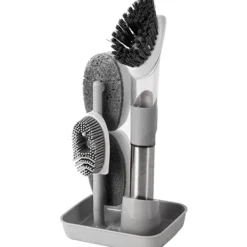 Online Diskborste med 4 Ersättningshuvuden och Tvålbehållare Svamp Rengöringsset Grå