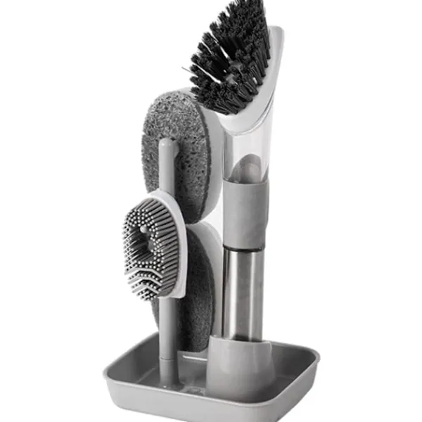 Online Diskborste med 4 Ersättningshuvuden och Tvålbehållare Svamp Rengöringsset Grå