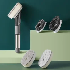 Online Diskborste med 4 Ersättningshuvuden och Tvålbehållare Svamp Rengöringsset Grå