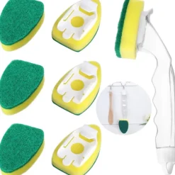 Hot Diskborste Svamp - Diskborste Skrubber med 1 Diskborste & 7 Påfyllningsbara Svamp Huvuden, Återanvändbara Köksrengöringssvampar, Rengöring