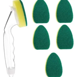 Outlet Diskborste Svamp, Diskmaskin Svamp, Diskmaskin Skrubbsvamp med Handtag 6 Påfyllningsersättning Svamp Huvuden för Kök Badrum Diskho