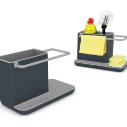 New Diskho-förvaring/organisatör med integrerad avlopp, hållare för svamp, borste, diskmedel och disktrasa, avtagbar, vanlig storlek, grå-WELLNGS