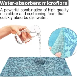 Clearance Diskmatta i mikrofiber, 3 stycken blå snabbtorkande absorberande diskmatta, superabsorberande tvättbar värmebeständig diskmatta för köksredskap