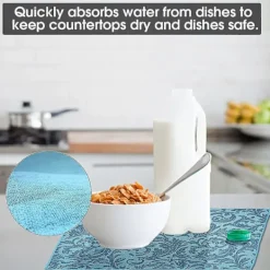 Clearance Diskmatta i mikrofiber, 3 stycken blå snabbtorkande absorberande diskmatta, superabsorberande tvättbar värmebeständig diskmatta för köksredskap